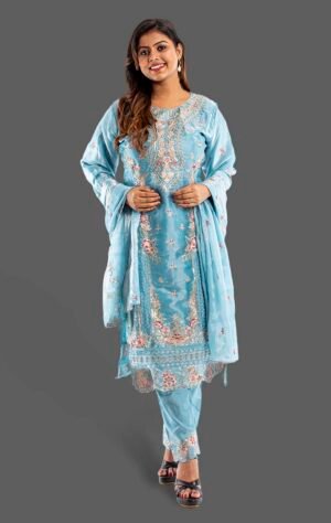 Blue cotton chanderi salwar kameez set FS04