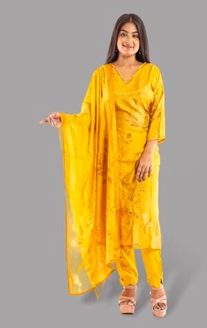 Yellow heavy organza salwar kameez set FS11
