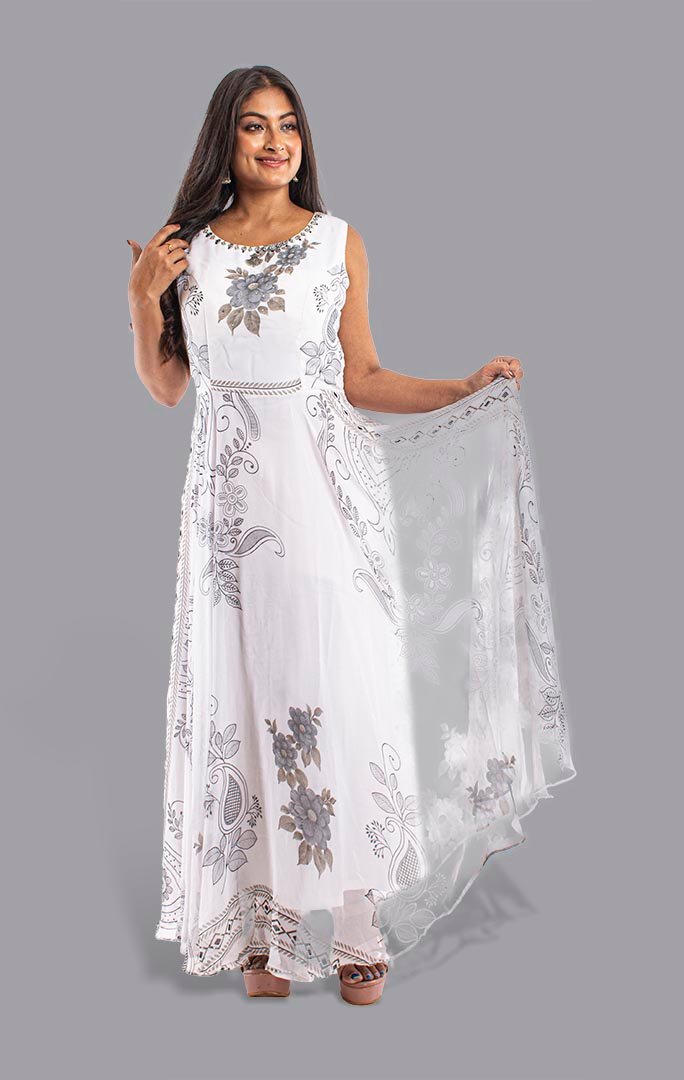 Pure Georgette White Gown FS18